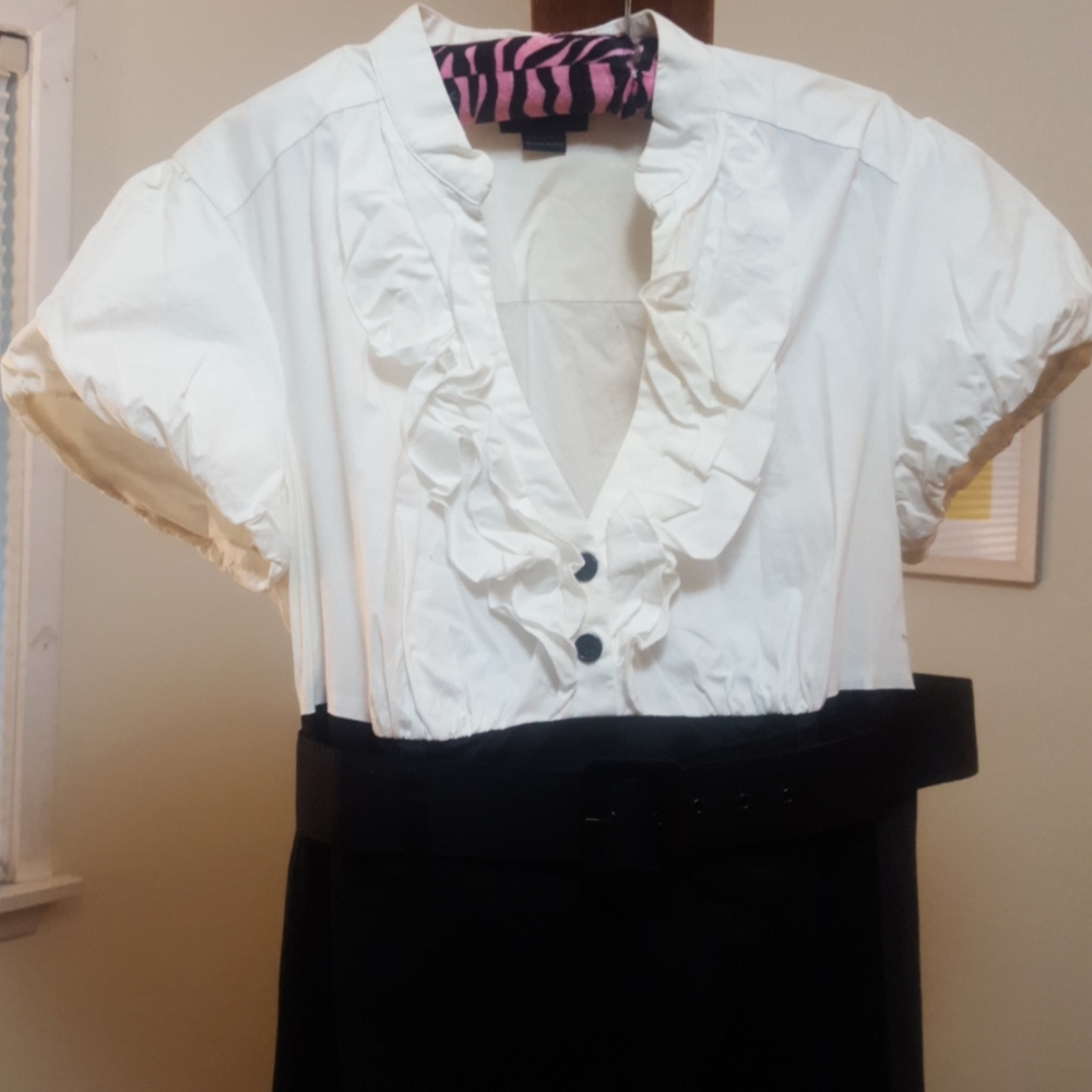 Torrid White and Black Dress with Ruffle Detail